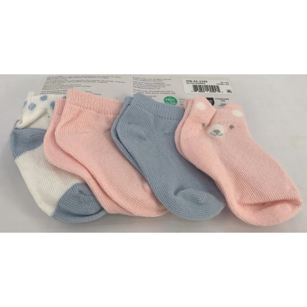 Carters Socks Baby Girls 3-12 Months 8 Pack Pink Purple Green Blue‎